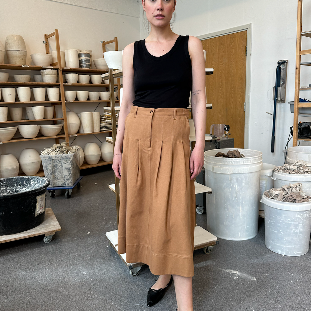 Skirt Pleated Twill Camel Re-