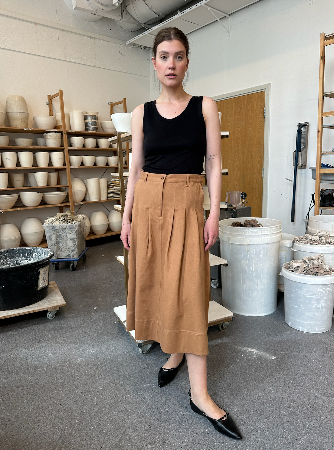 Skirt Pleated Twill Camel Re-
