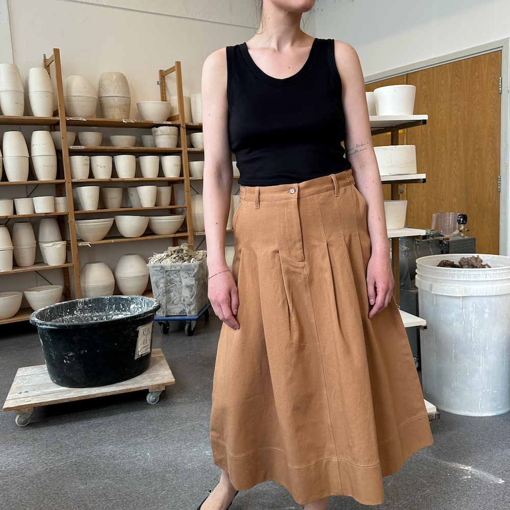Skirt Pleated Twill Camel Re-