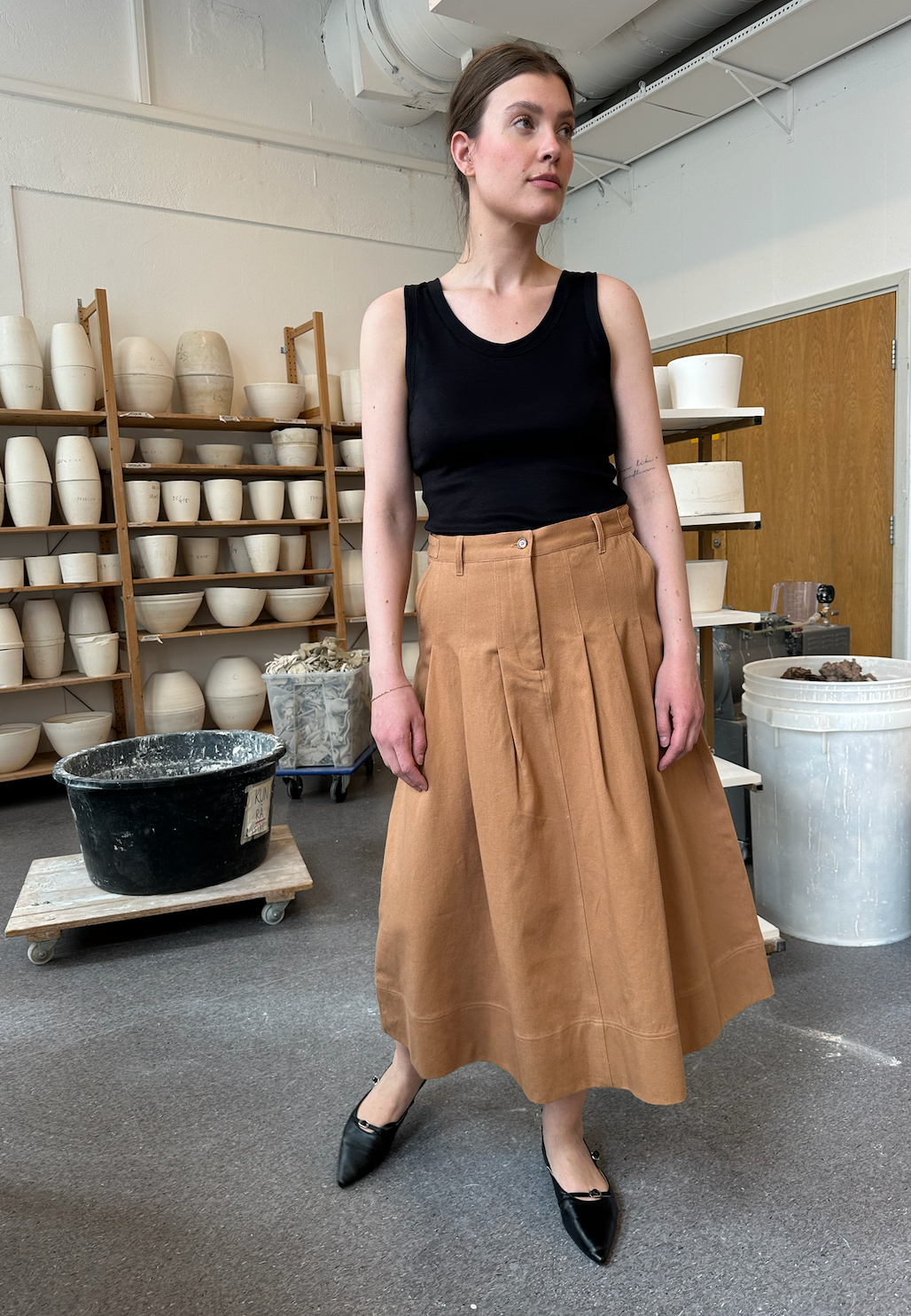 Skirt Pleated Twill Camel Re-