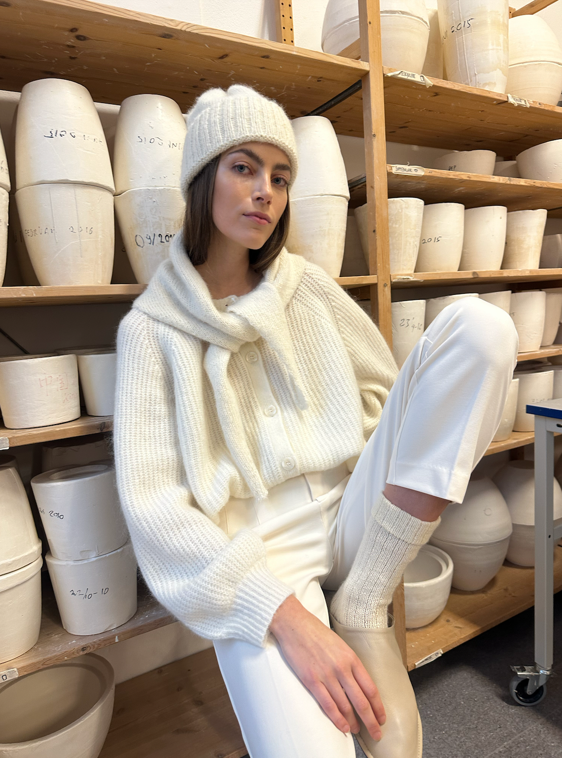 Sjal Trekant Pus Alpakka Kremhvit