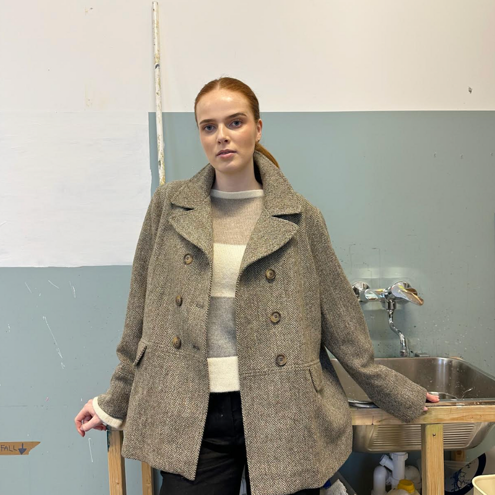 Jakke Los Harris Tweed Beige Fiskeben