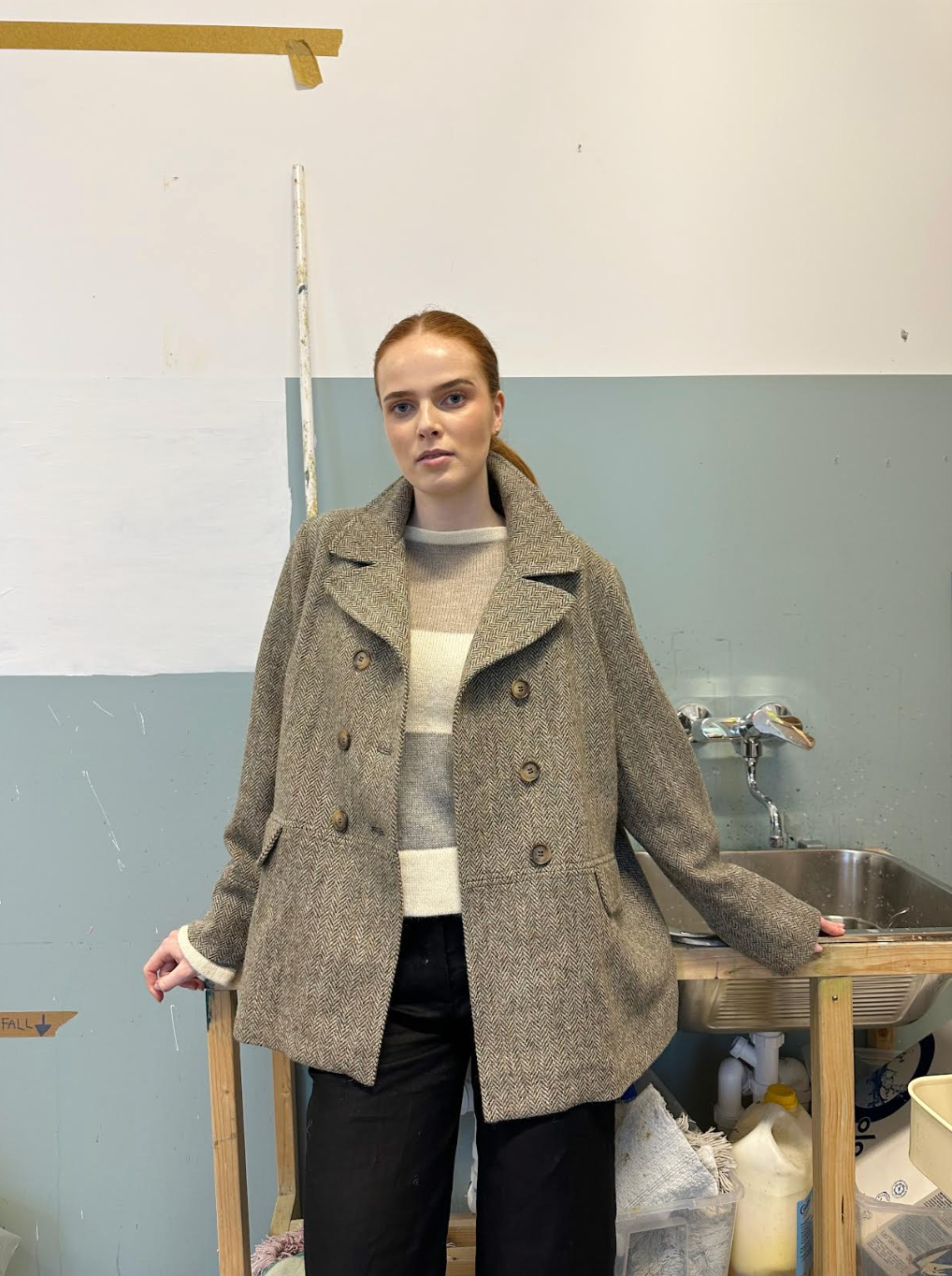 Jakke Los Harris Tweed Beige Fiskeben
