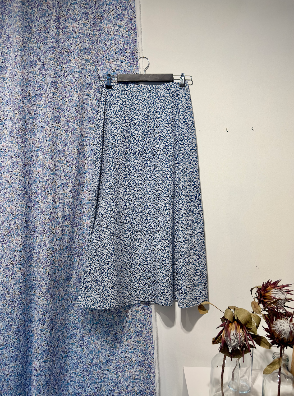 Skjørt Langt Liberty Blå/Hvit Småblomster