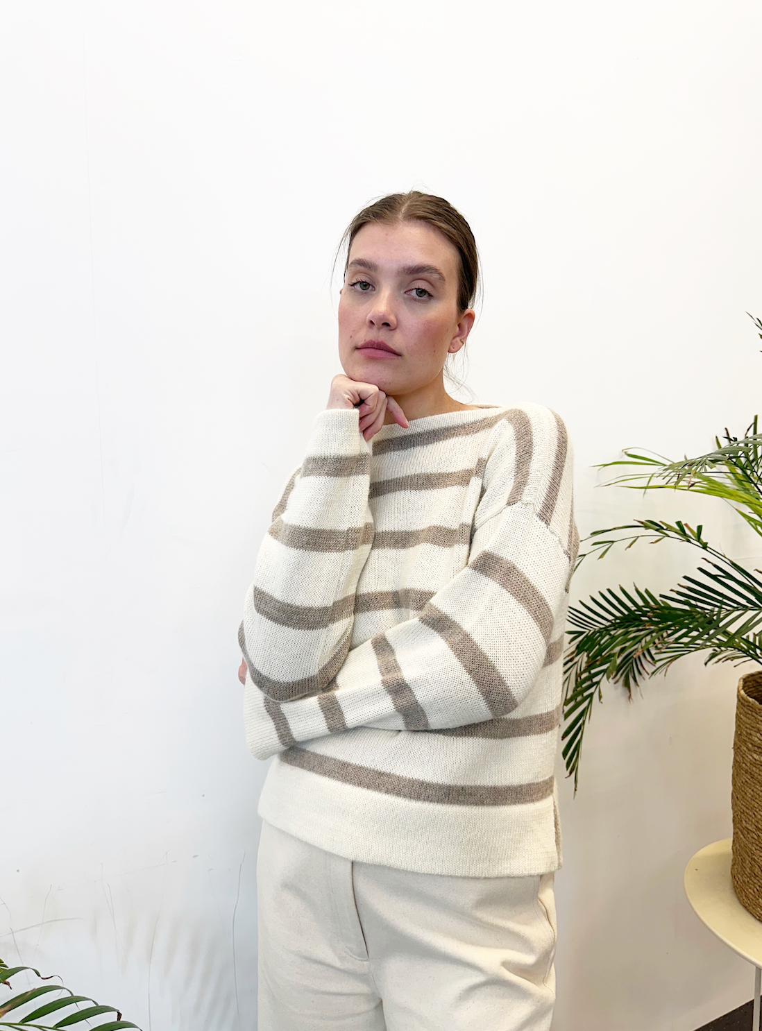 Genser Stripe Alpakka Sand
