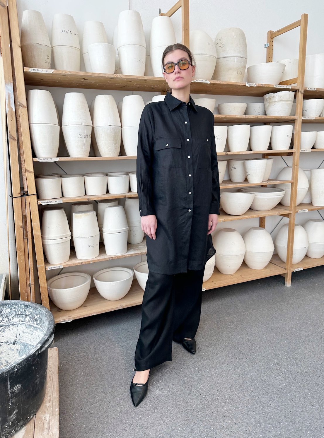 Shirt Long Linen Black Re-