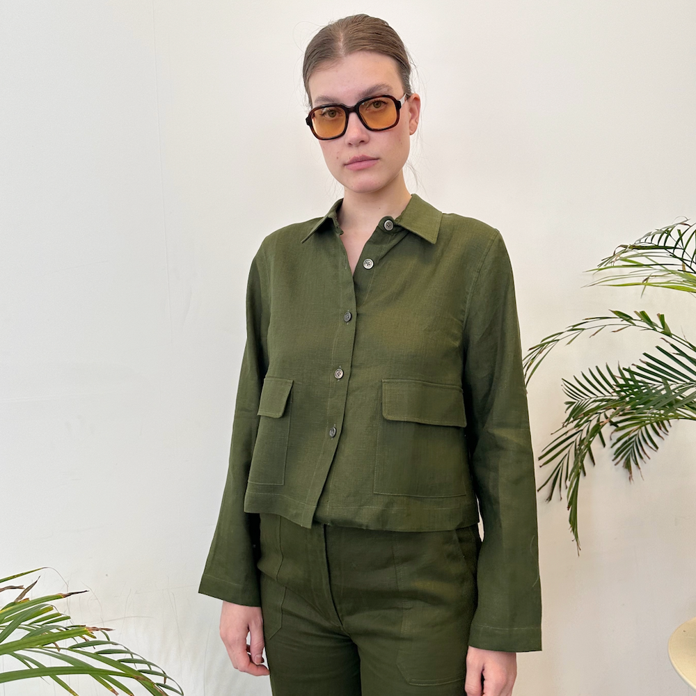Jacket Short Linen Army Re-