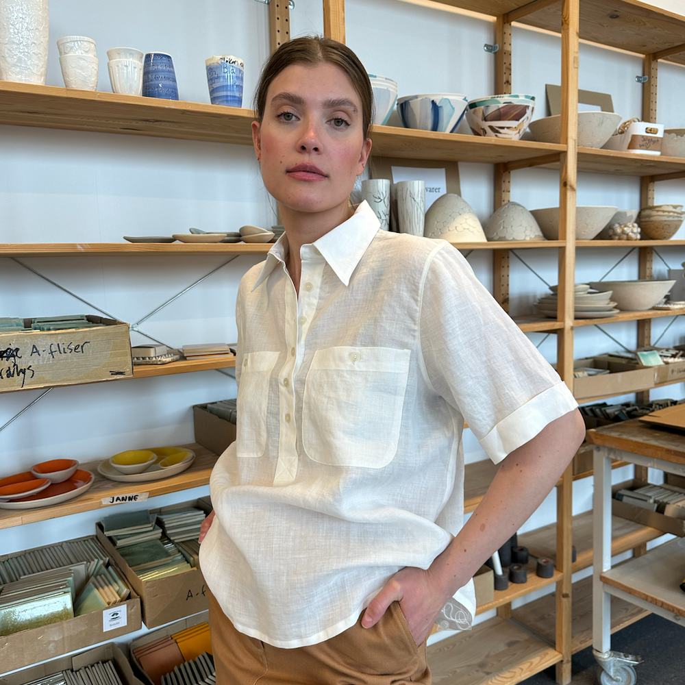 Shirt Short Sleeve Linen White Re-