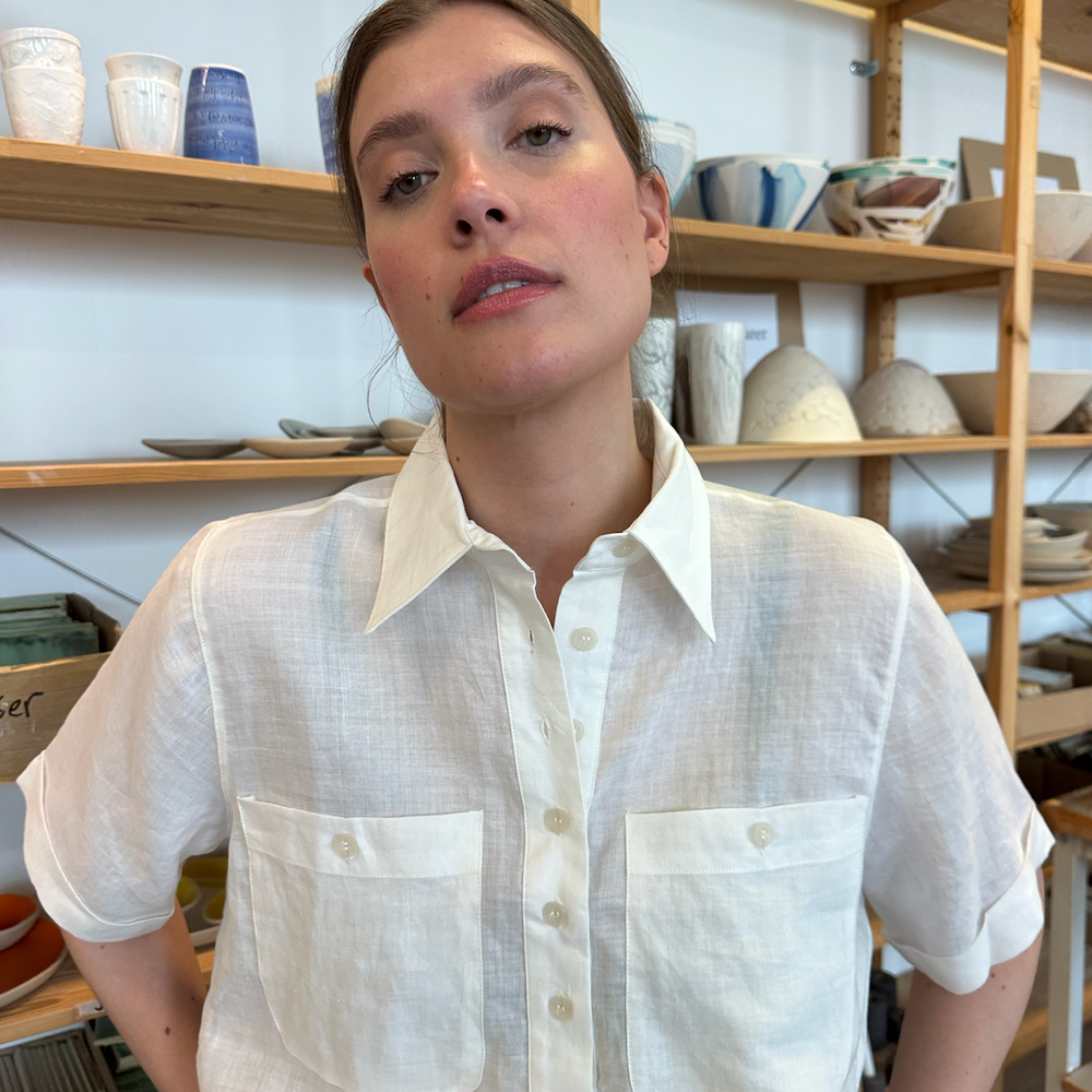 Shirt Short Sleeve Linen White Re-