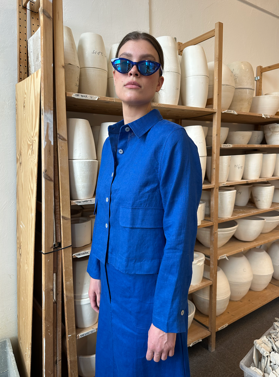 Jacket Short Linen Blue Re-