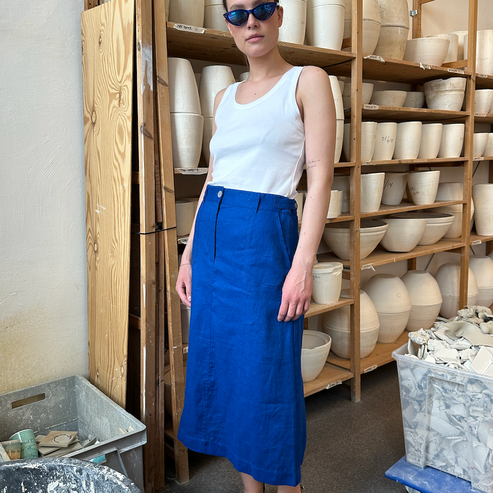 Skirt Thao Linen Blue Re-