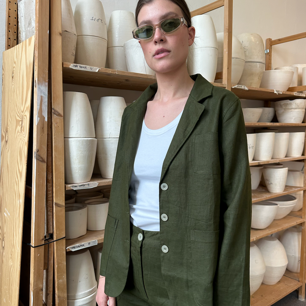 Blazer Thao Linen Army Re-