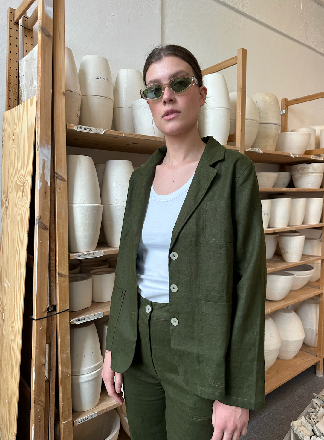 Blazer Thao Linen Army Re-