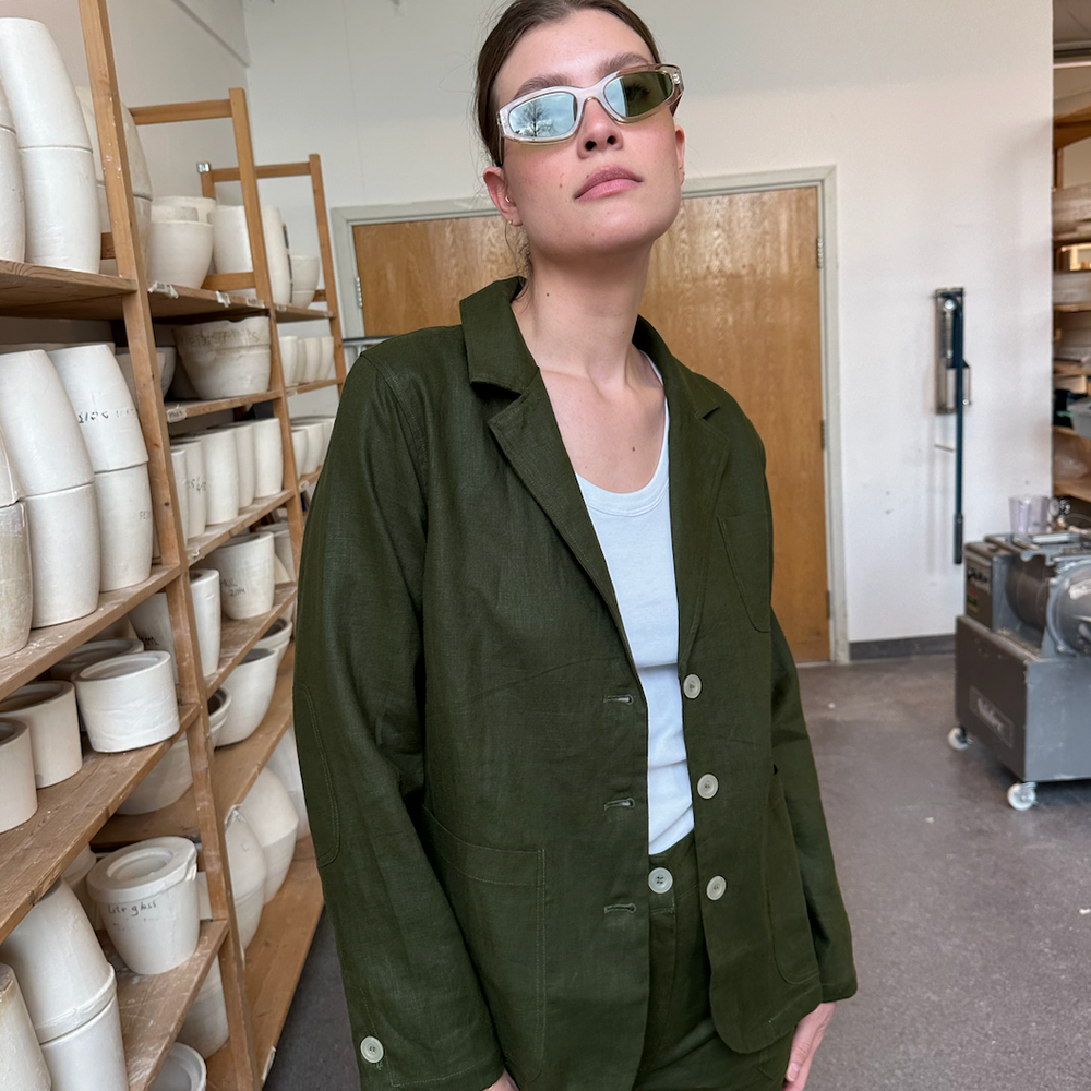 Blazer Thao Linen Army Re-