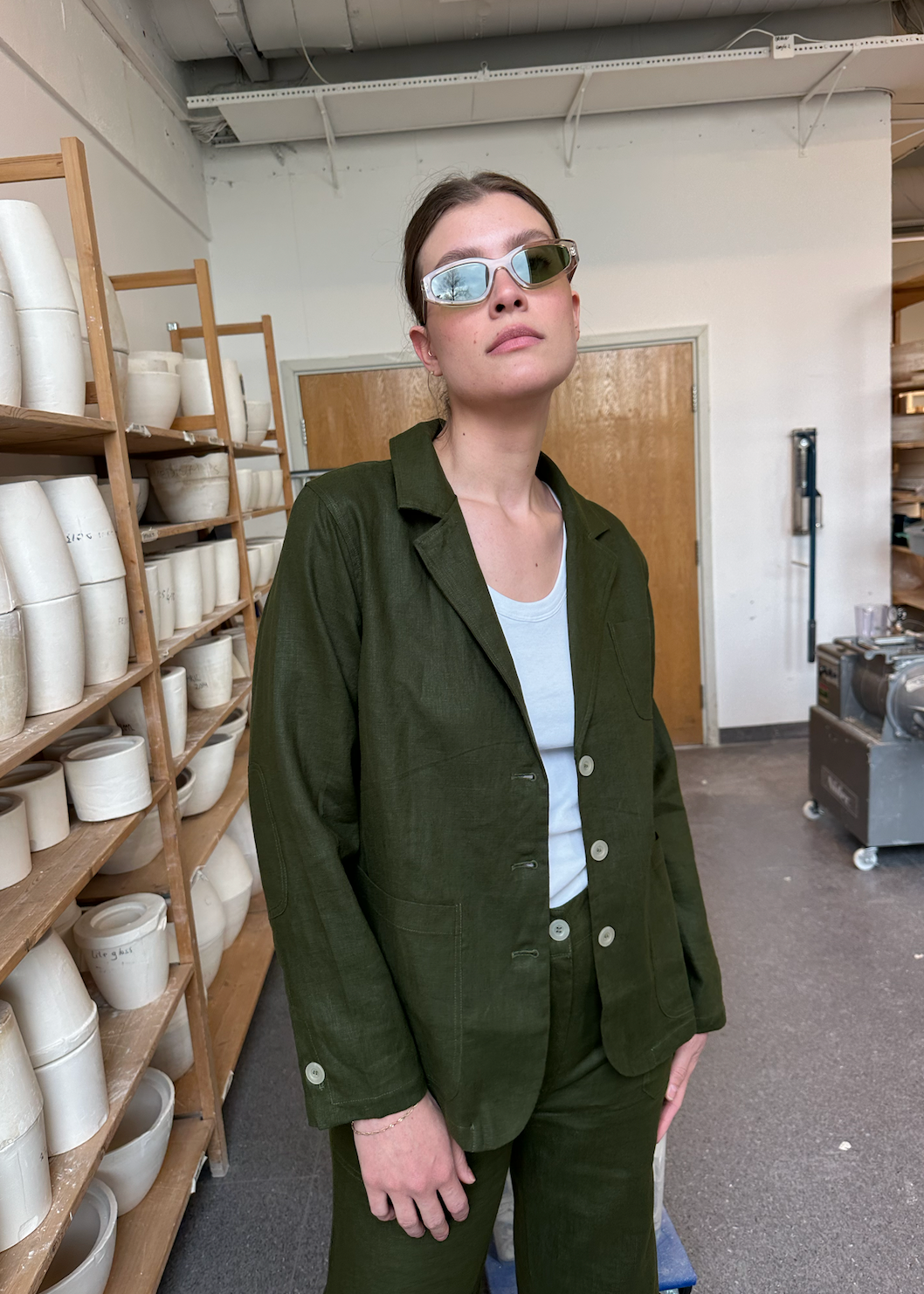 Blazer Thao Linen Army Re-