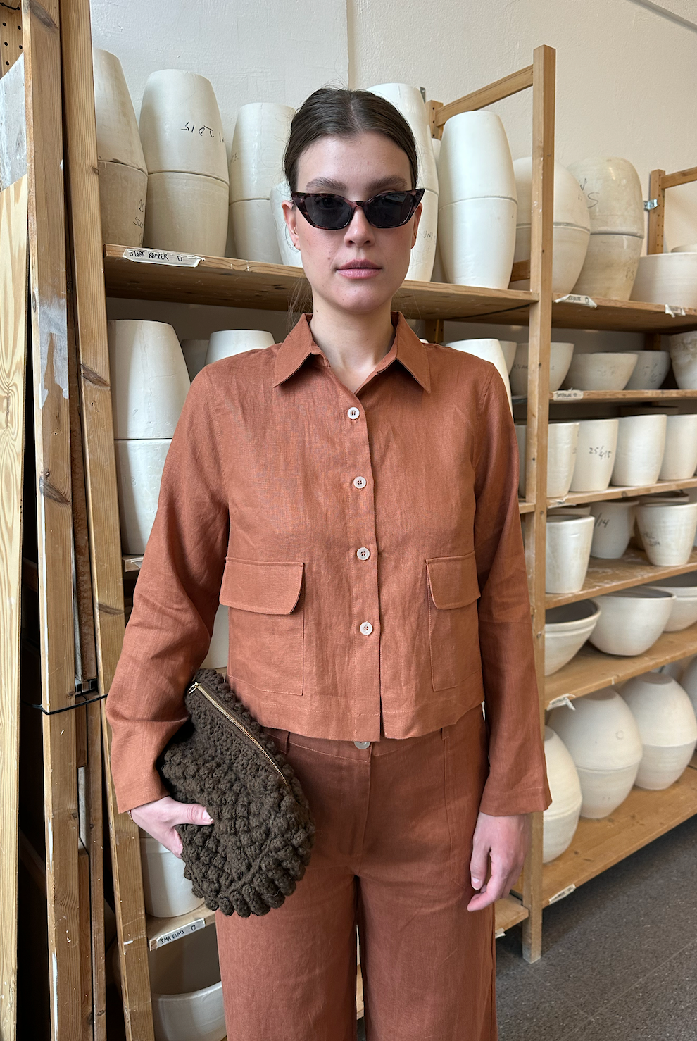 Jacket Short Linen Rust Re-